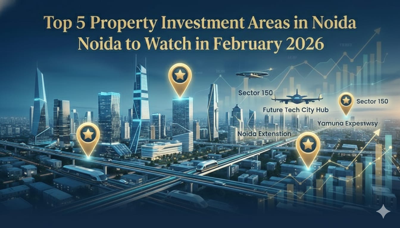 Top 5 Property Investment Areas in Noida to Watch in February 2026 including Sector 150, Noida Extension and Yamuna Expressway