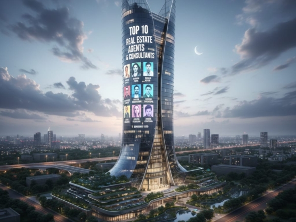 Modern commercial tower in Gurugram highlighting top real estate agents and consultants, symbolising professional property dealers and real estate agencies in Gurgaon.