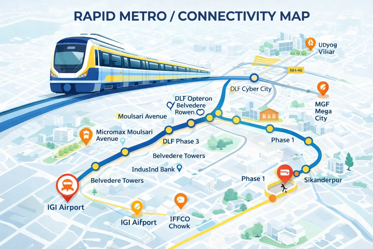 Rapid Metro connectivity DLF Cyber City, Gurgaon, NH-48, MG Road