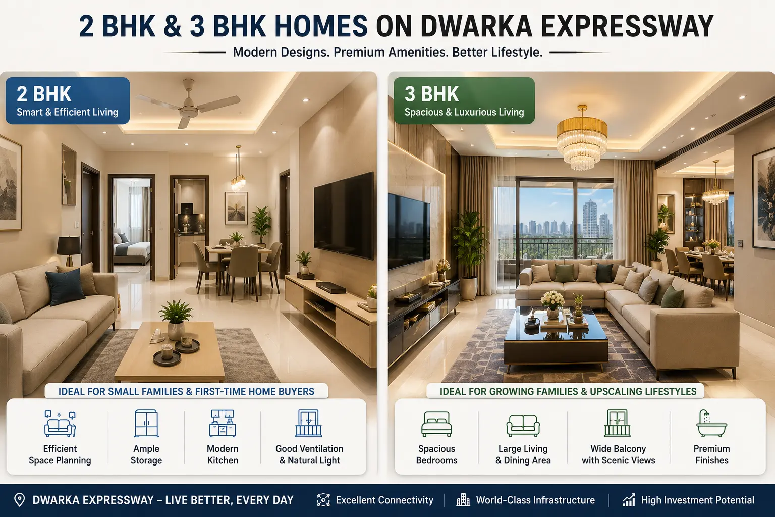 2 BHK and 3 BHK apartments on Dwarka Expressway with modern and luxury interior design